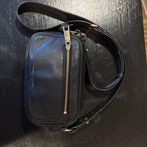 Marc Jacobs Black Pebbled Leather Belt Bag with Gold Zipper